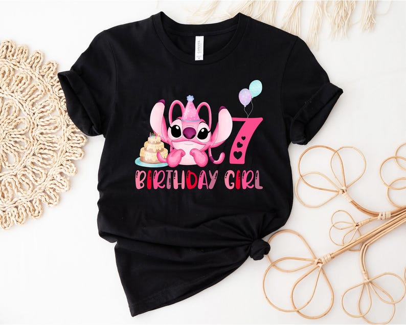 Disney Angel Birthday Girl Shirt, Stitch Angel Birthday Party, Custom Birthday Tshirt, Birthday Family Shirt, Personalized Kids Birthday Tee