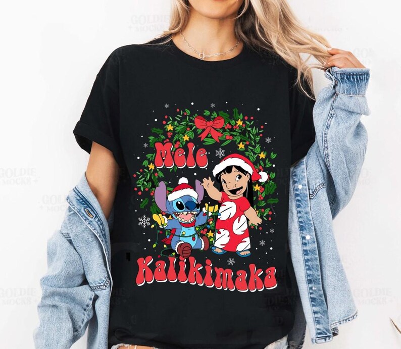 Stitch and Lilo Mele Kalikimaka Family Matching Shirts product image 4