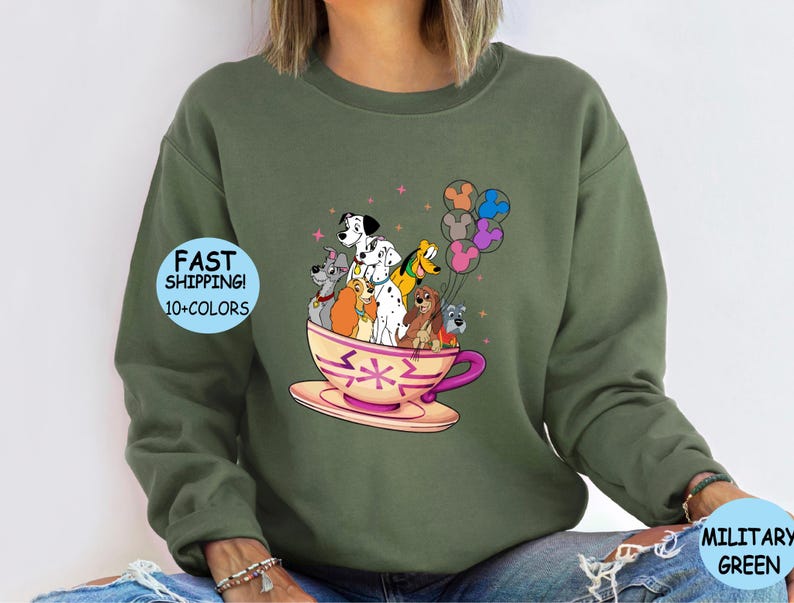 Disney Tea Cup Dog Shirt, Disney Dog and Friends Balloons Sweatshirt, Disney Trip Hoodie, Disney Family Vacation Shirt, Dog Character Shirt