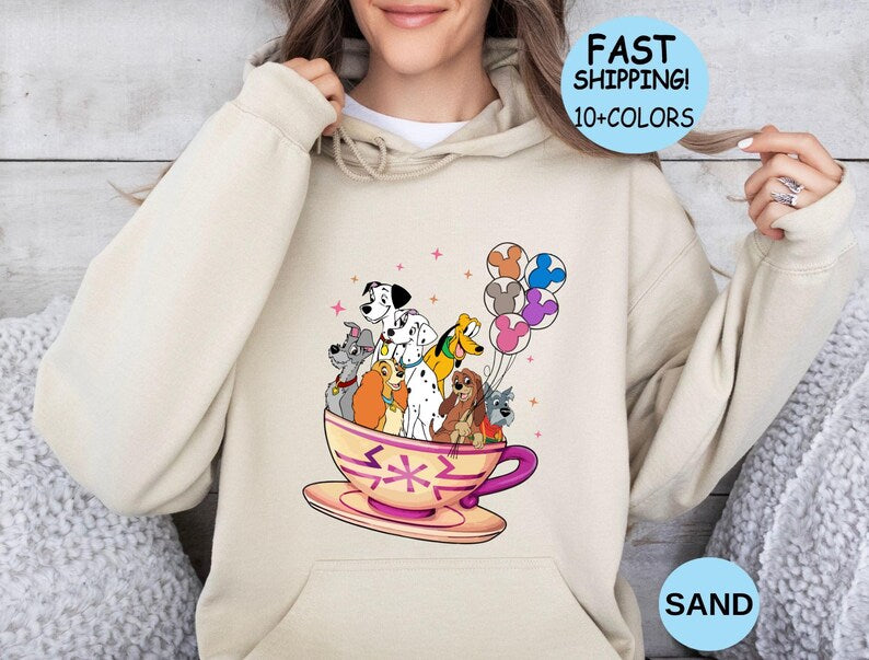 Disney Tea Cup Dog Shirt, Disney Dog and Friends Balloons Sweatshirt, Disney Trip Hoodie, Disney Family Vacation Shirt, Dog Character Shirt