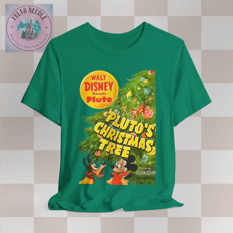 Vintage Movie Poster Unisex Tee, Walt Disney Pluto Christmas Tree Shirt, Retro Film Tshirt Gift, Holiday Movie Fan Top, Cute Dog Cartoon