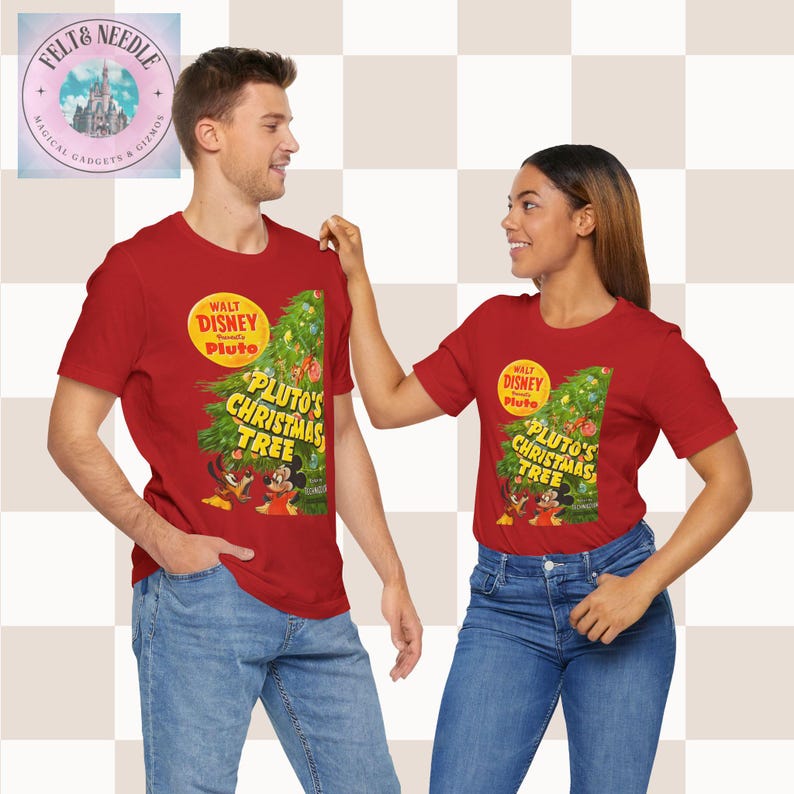 Vintage Movie Poster Unisex Tee, Walt Disney Pluto Christmas Tree Shirt, Retro Film Tshirt Gift, Holiday Movie Fan Top, Cute Dog Cartoon
