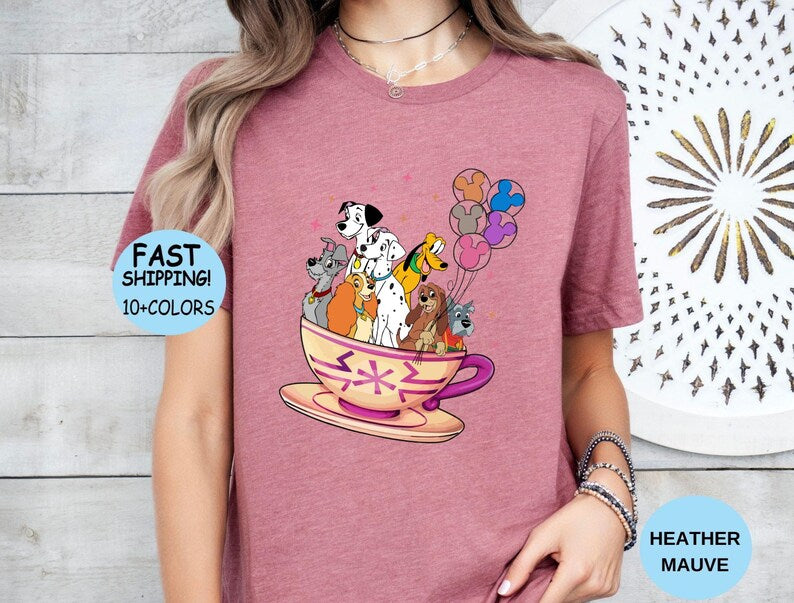 Disney Tea Cup Dog Shirt, Disney Dog and Friends Balloons Sweatshirt, Disney Trip Hoodie, Disney Family Vacation Shirt, Dog Character Shirt