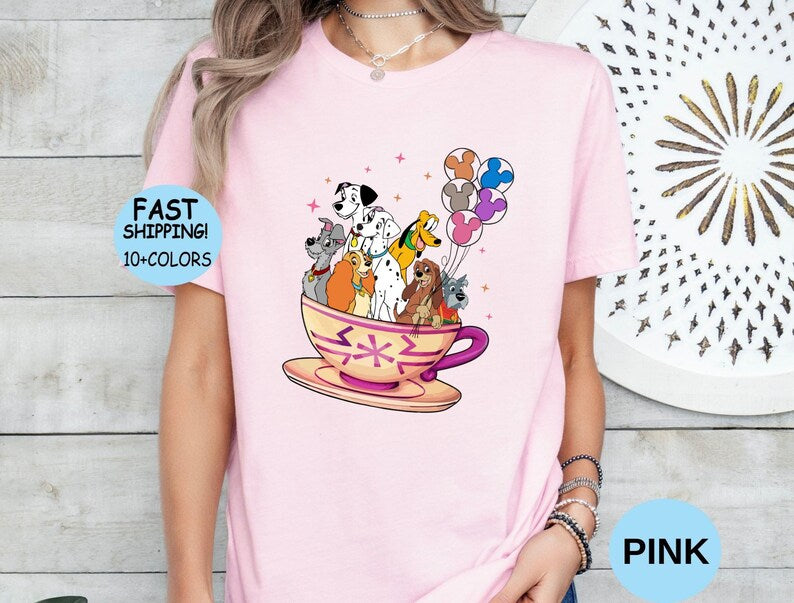 Disney Tea Cup Dog Shirt, Disney Dog and Friends Balloons Sweatshirt, Disney Trip Hoodie, Disney Family Vacation Shirt, Dog Character Shirt