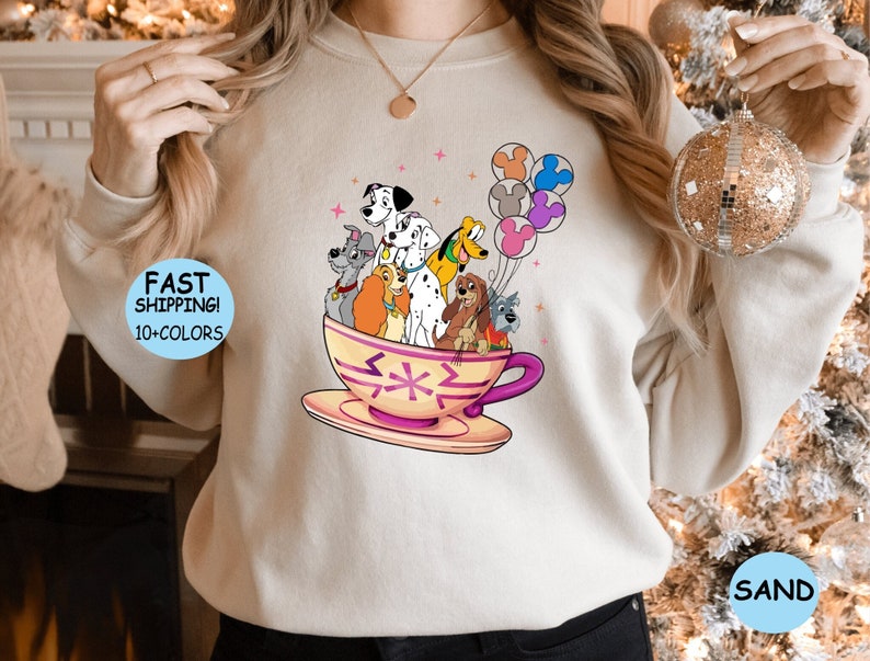 Disney Tea Cup Dog Shirt, Disney Dog and Friends Balloons Sweatshirt, Disney Trip Hoodie, Disney Family Vacation Shirt, Dog Character Shirt