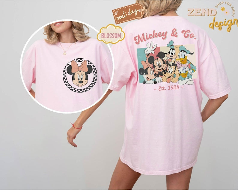 Comfort Colors Retro Custom Mickey & Friends Shirt, Disney Vacation Shirt,Checkered Magic Kingdom Family Matching Trip, WDW Disneyland Shirt
