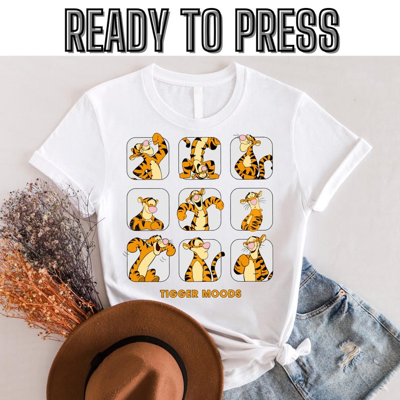 Disney Winnie The Pooh Tigger Moods DTF Transfer, Winnie Pooh and Friends DTF, Pooh Bear Kids Shirt,Disney Pooh Tigger Eeyore Piglet Shirt