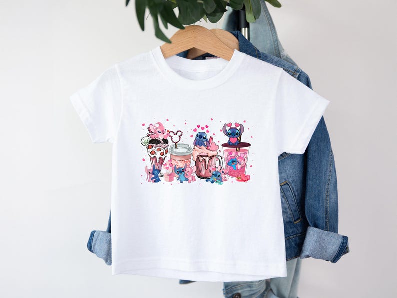 Stitch And Angel Ready to Press DTF, Valentines Day Print, Heat Press DTF Transfer, Disney Love Print, Disney Pink Vibe DTF, Disney Couple