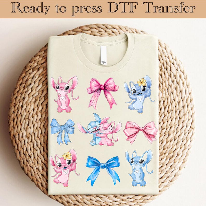 Stitch And Angel Coquette Ready To Press, Disney Heat Transfer, Disney Summer DTF, Family Vacation Transfer, Disneyworld DTF, Disneyland DTF