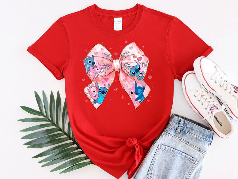 Angel And Stitch Love Ready to Press DTF, Faux Glitter Print, Heat Press DTF Transfer, Valentines Coquette Print, Valentine's Day DTF