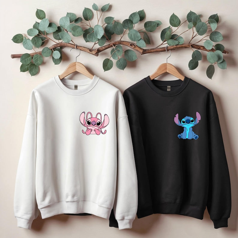 Personalized Stitch and Angel Hoodie: Custom Couple Valentine Gift
