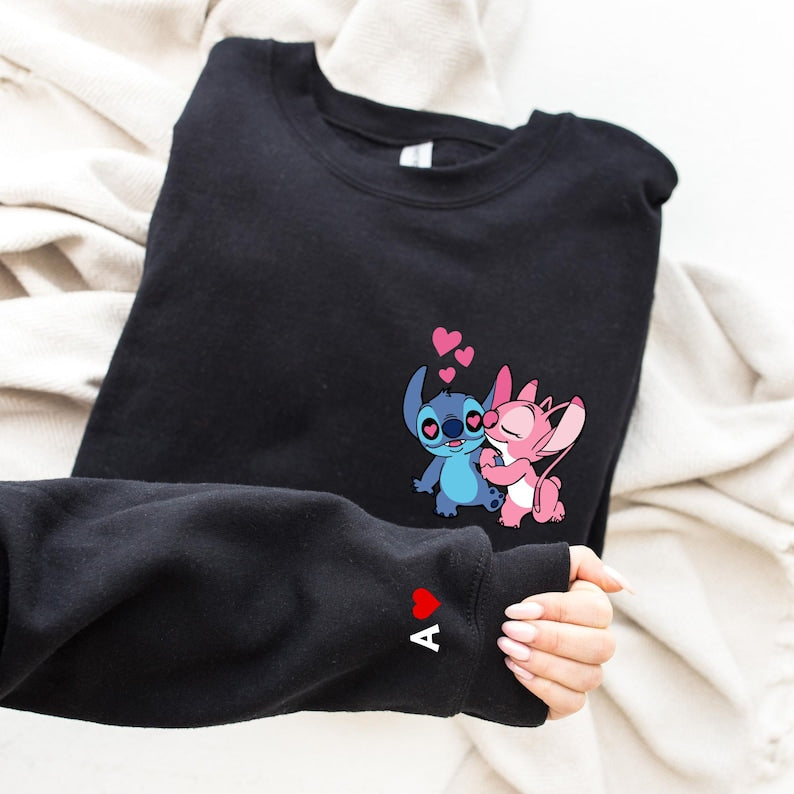 Personalized Stitch and Angel Hoodie: Custom Couple Valentine Gift
