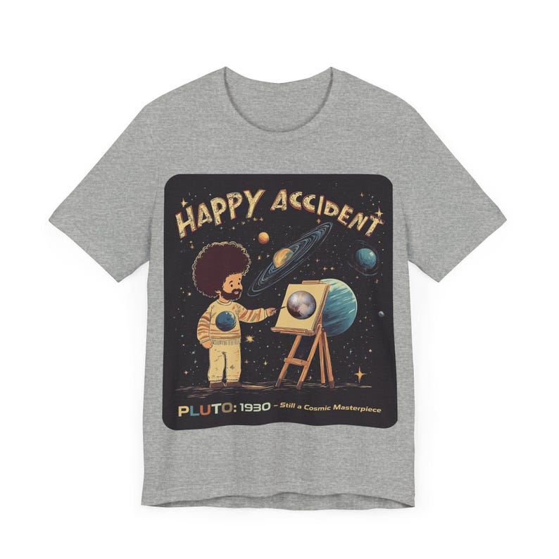 Pluto 'Happy Accident' Vintage Astronomer T-Shirt, Cosmic Design