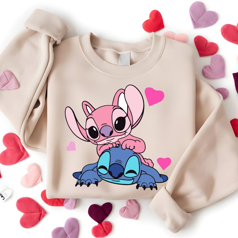 Stitch Couple Shirt | Disney Stitch & Angel Valentine's Day Sweatshirt | Romantic Gift for Him or Her | Adorable Love Outfit