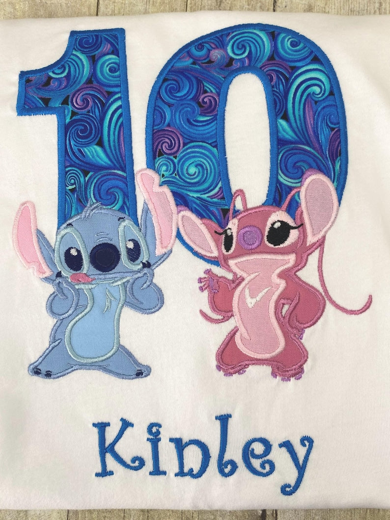 Stitch & Angel Personalized Birthday Shirt