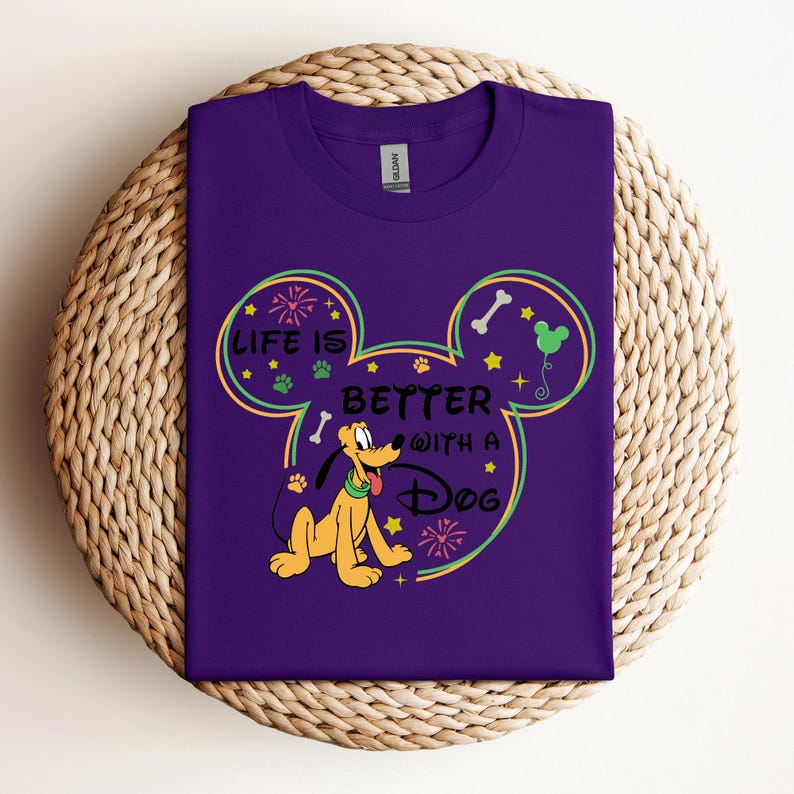 Disney Pluto Life is Better with Dogs T-Shirt, Mickey And Friends Shirt, Family Matching Disneyland Vacation Shirt, Disney Birthday Gifts