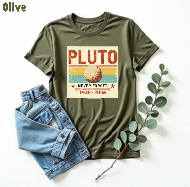 Never Forget Pluto Shirt, Retro Style Funny Space Science T-Shirt, Planet Pluto Tribute Tee, Retro Space Enthusiast Shirt, Funny Science