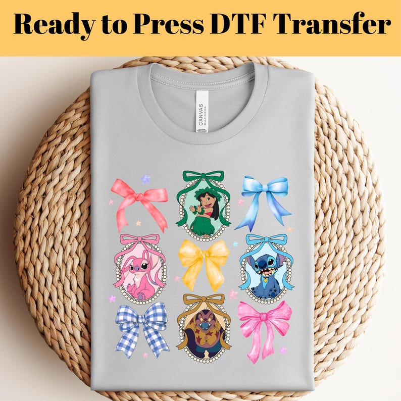 Disney Lilo And Stitch Coquette Bow DTF Transfer, Stitch DTF Transfer, Ready to Press, Disney Coquette Shirts,Stitch Angel Ribbon Dtf
