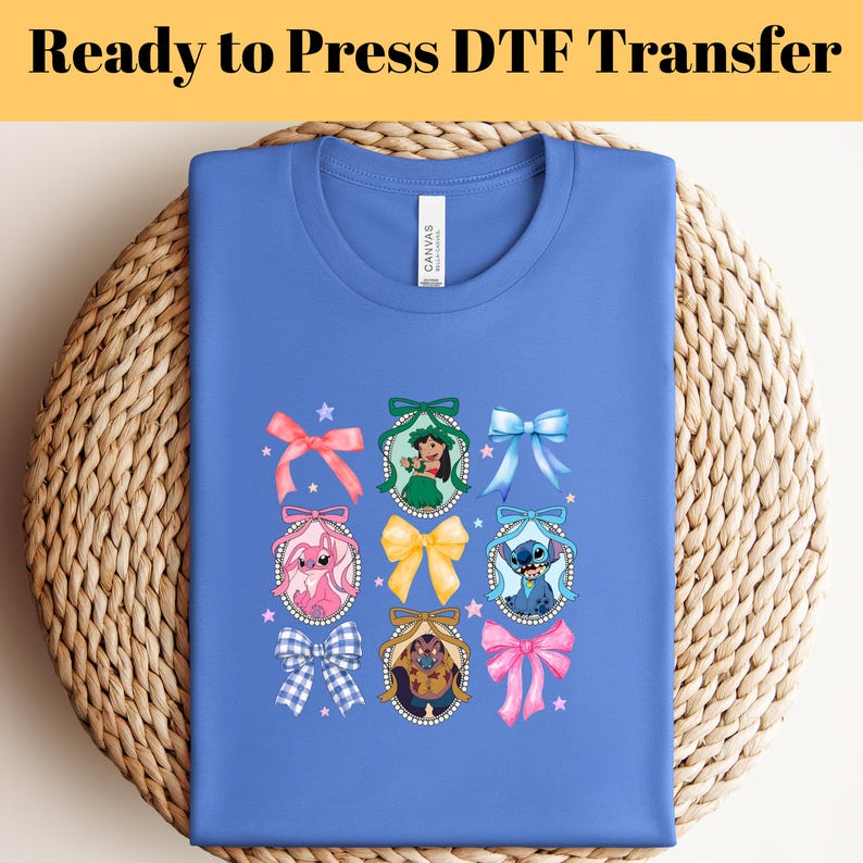 Disney Lilo And Stitch Coquette Bow DTF Transfer, Stitch DTF Transfer, Ready to Press, Disney Coquette Shirts,Stitch Angel Ribbon Dtf