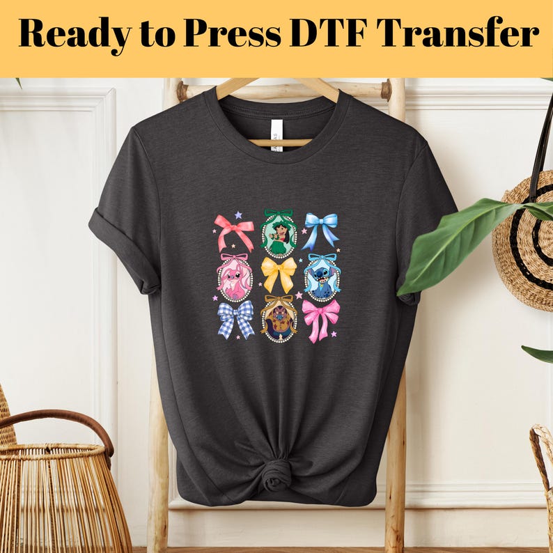 Disney Lilo And Stitch Coquette Bow DTF Transfer, Stitch DTF Transfer, Ready to Press, Disney Coquette Shirts,Stitch Angel Ribbon Dtf