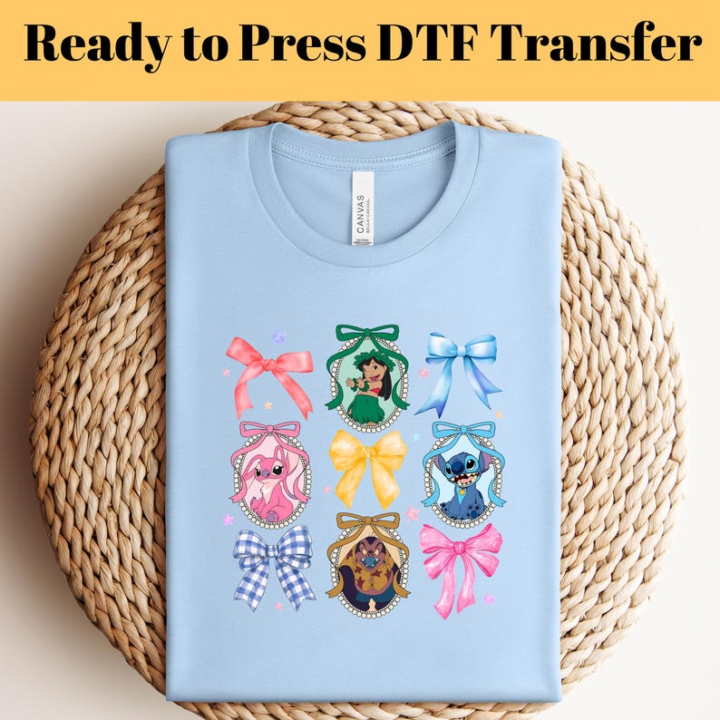 Disney Lilo And Stitch Coquette Bow DTF Transfer, Stitch DTF Transfer, Ready to Press, Disney Coquette Shirts,Stitch Angel Ribbon Dtf