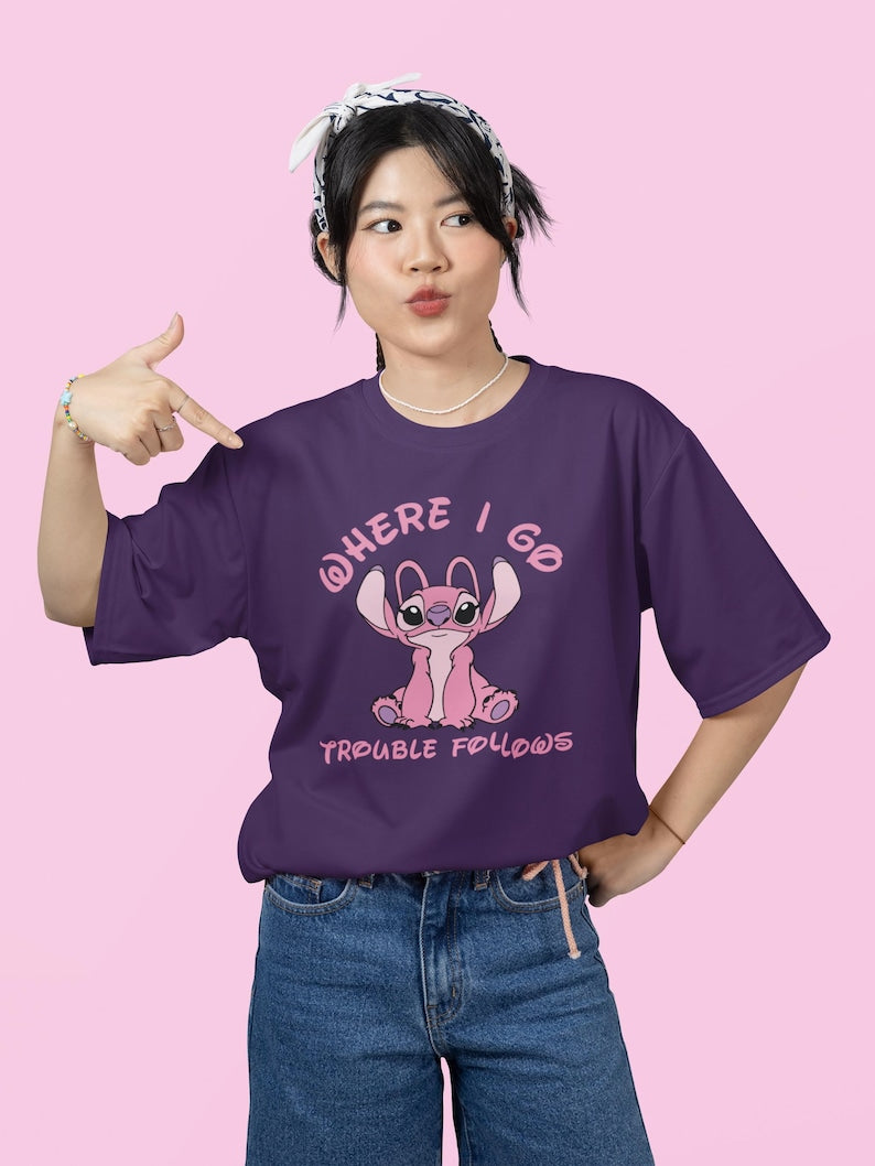 Disney Stitch and Angel Couple Shirt, Where I Go Trouble Follows Shirt, Disney Couple Matching Shirts, Disney Mr And Mrs Shirt