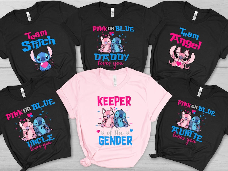 Custom Stitch Gender Reveal Shirt– Disney Baby Shower Tee– Pink or Blue Family Loves You– Cute Pregnancy Announcement Shirt–Team Boy or Girl