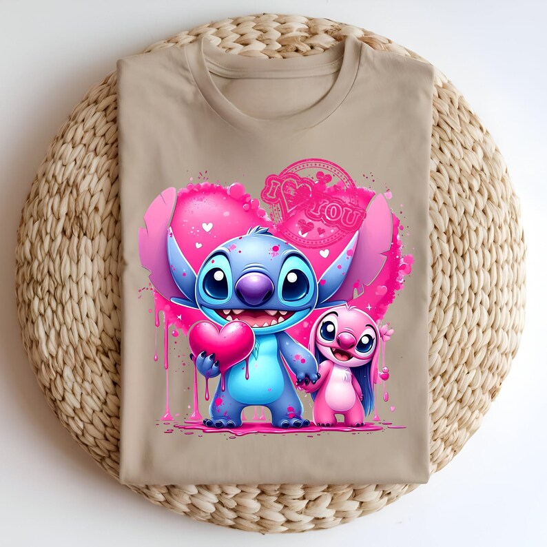 Stitch DTF I Love You, Stitch And Angel, Watercolor stitch, Stitch Couple, Angel Watercolor, DTF Transfer, Ready To Press, Direct to Film