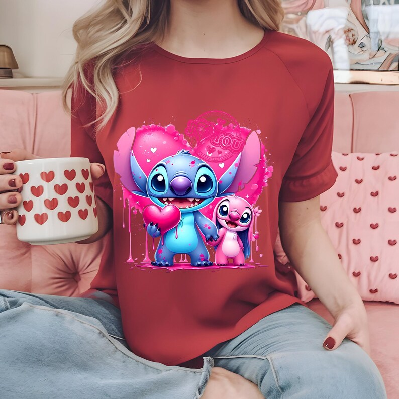 Stitch DTF I Love You, Stitch And Angel, Watercolor stitch, Stitch Couple, Angel Watercolor, DTF Transfer, Ready To Press, Direct to Film