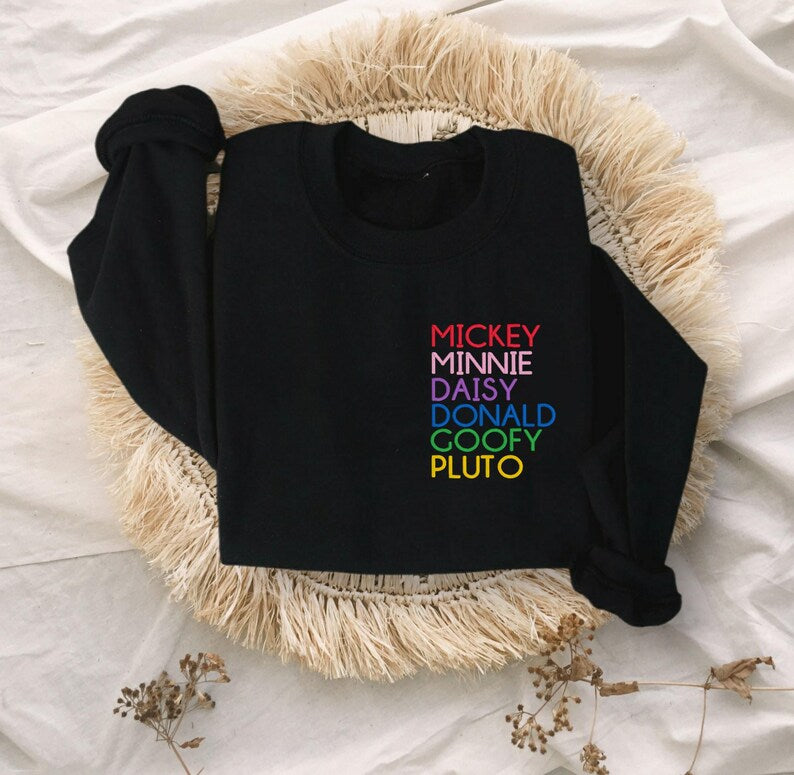 Mickey, Minnie, Daisy, Donald, Goofy, Pluto Embroidered Unisex Crewneck Sweater | Walt Disney World | Disneyland Sweater | Mickey Mouse