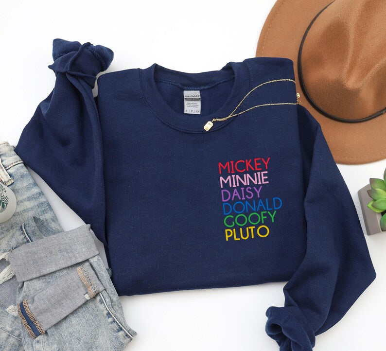 Mickey, Minnie, Daisy, Donald, Goofy, Pluto Embroidered Unisex Crewneck Sweater | Walt Disney World | Disneyland Sweater | Mickey Mouse