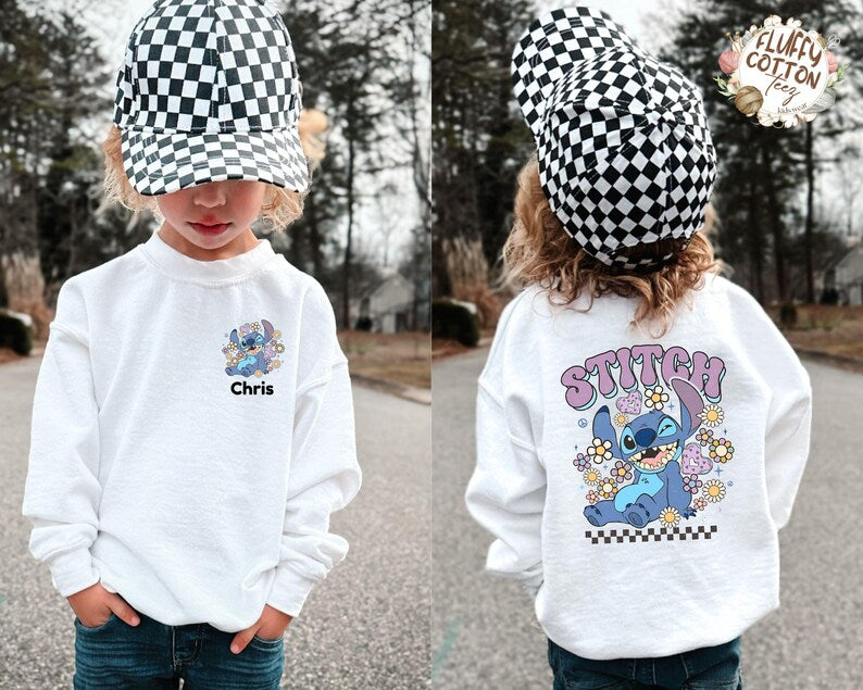 Custom Name Stitch Toddler Shirt, Stitch Kids Shirt, Disney Personalized Kids T-Shirt, Checkered Stitch Toddler Sweatshirt