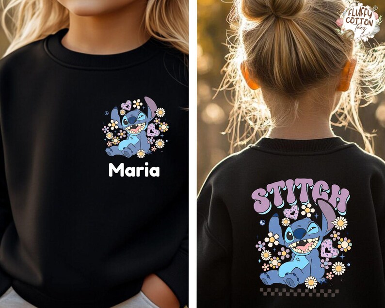 Custom Name Stitch Toddler Shirt, Stitch Kids Shirt, Disney Personalized Kids T-Shirt, Checkered Stitch Toddler Sweatshirt