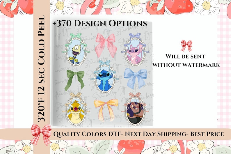 Coquette Disney Stitch Dtf, Cute Angel Coquette Bow Dtf, Magical Kingdom Dtf, Lilo And Stitch Dtf, Disney Stitch Angel Ribbon Dtf.