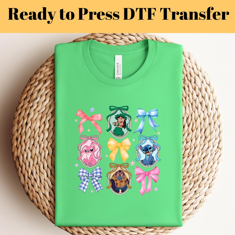 Disney Lilo And Stitch Coquette Bow DTF Transfer, Stitch DTF Transfer, Ready to Press, Disney Coquette Shirts,Stitch Angel Ribbon Dtf