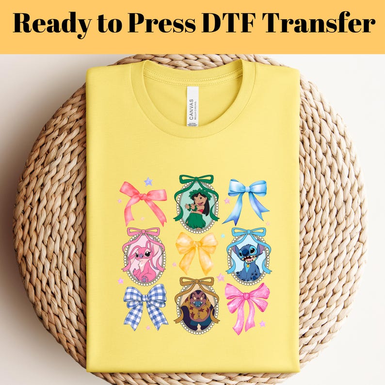 Disney Lilo And Stitch Coquette Bow DTF Transfer, Stitch DTF Transfer, Ready to Press, Disney Coquette Shirts,Stitch Angel Ribbon Dtf