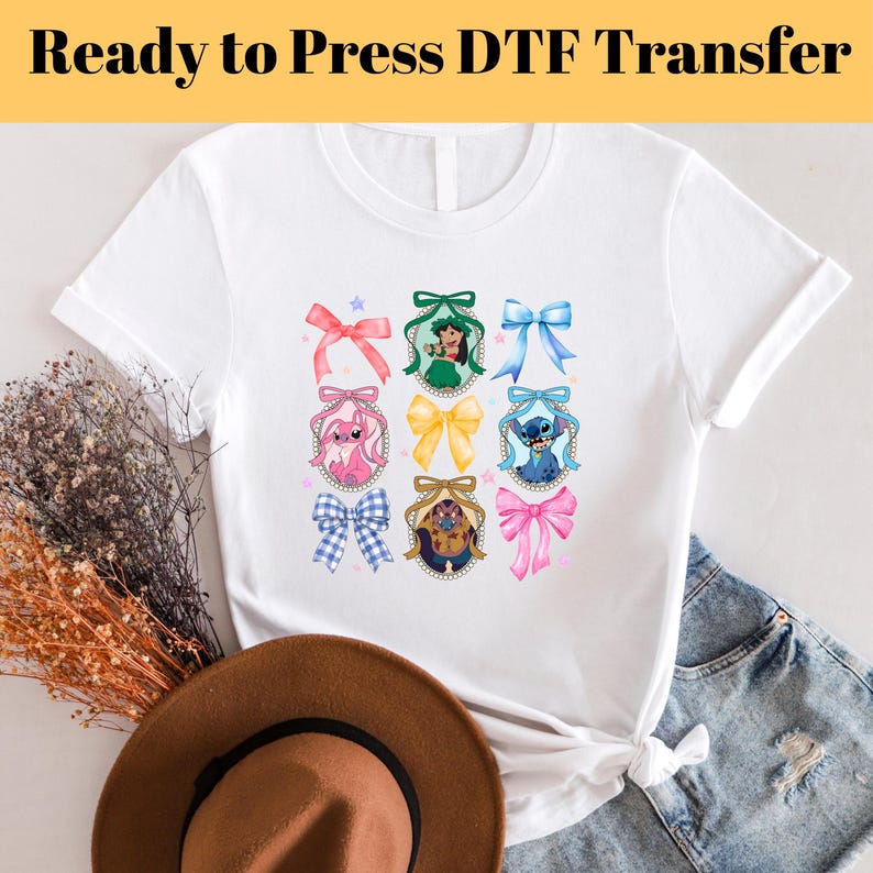 Disney Lilo And Stitch Coquette Bow DTF Transfer, Stitch DTF Transfer, Ready to Press, Disney Coquette Shirts,Stitch Angel Ribbon Dtf
