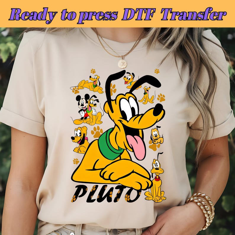 Pluto DTF, Mickey And Pluto, Dog World, Cute Dog, Dog Paw, Mickey Pluto T-Shirt DTF Design, DTF Transfer, Ready To Press, Direct to Film