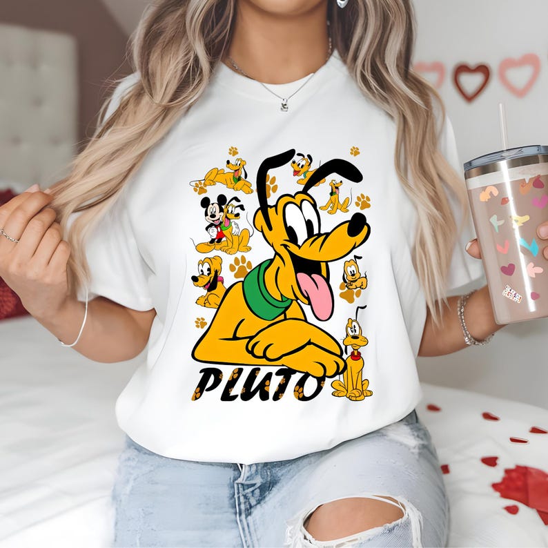Pluto DTF, Mickey And Pluto, Dog World, Cute Dog, Dog Paw, Mickey Pluto T-Shirt DTF Design, DTF Transfer, Ready To Press, Direct to Film