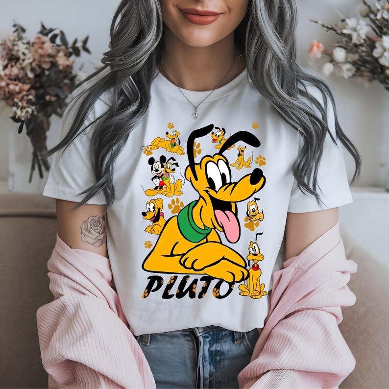 Pluto DTF, Mickey And Pluto, Dog World, Cute Dog, Dog Paw, Mickey Pluto T-Shirt DTF Design, DTF Transfer, Ready To Press, Direct to Film