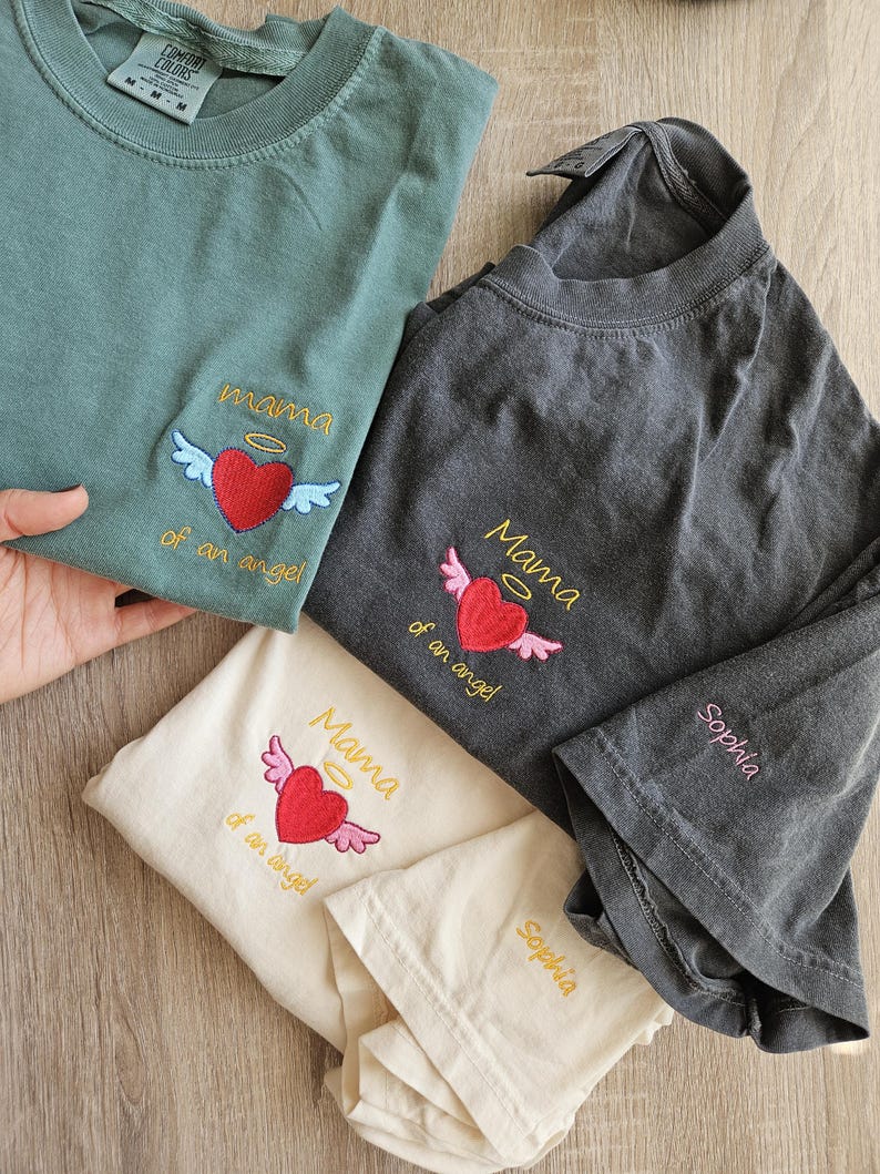 Embroidery Mama of an Angel Shirt, Comfort Color Shirt, Pregnancy Loss Shirt, Baby Loss Tee, Gift For Her, Grieve Mother, Child Loss, Grieve