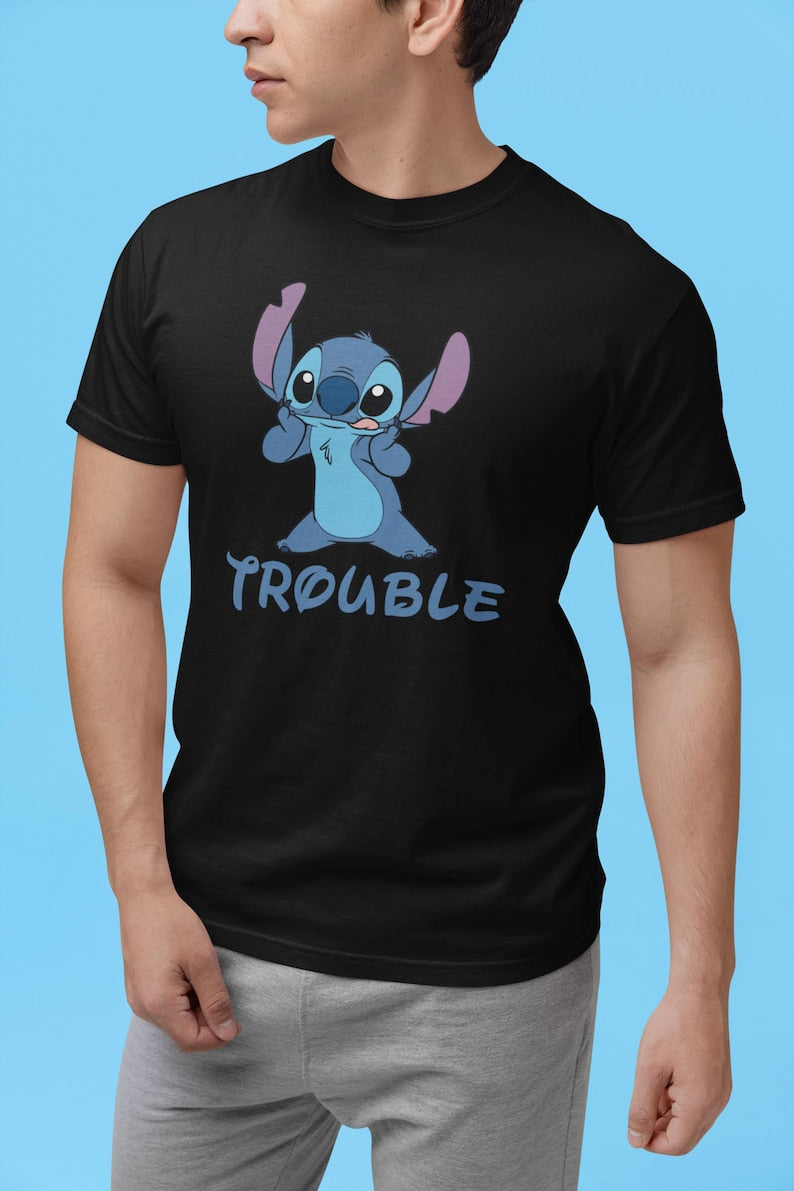 Disney Stitch and Angel Couple Shirt, Where I Go Trouble Follows Shirt, Disney Couple Matching Shirts, Disney Mr And Mrs Shirt