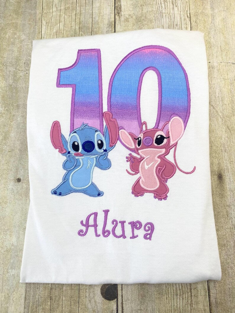 Stitch & Angel Personalized Birthday Shirt