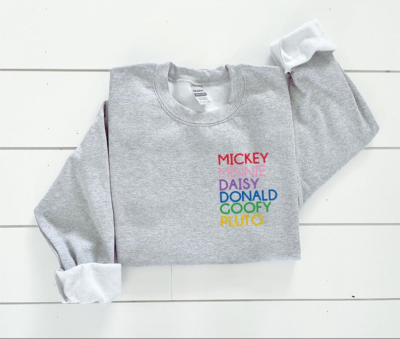 Mickey, Minnie, Daisy, Donald, Goofy, Pluto Embroidered Unisex Crewneck Sweater | Walt Disney World | Disneyland Sweater | Mickey Mouse