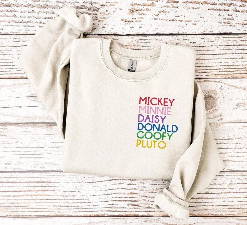 Mickey, Minnie, Daisy, Donald, Goofy, Pluto Embroidered Unisex Crewneck Sweater | Walt Disney World | Disneyland Sweater | Mickey Mouse