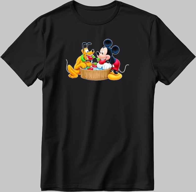 Pluto, Mickey Mouse Disney, Short Sleeve White-Black Men's / Women's T Shirt P351