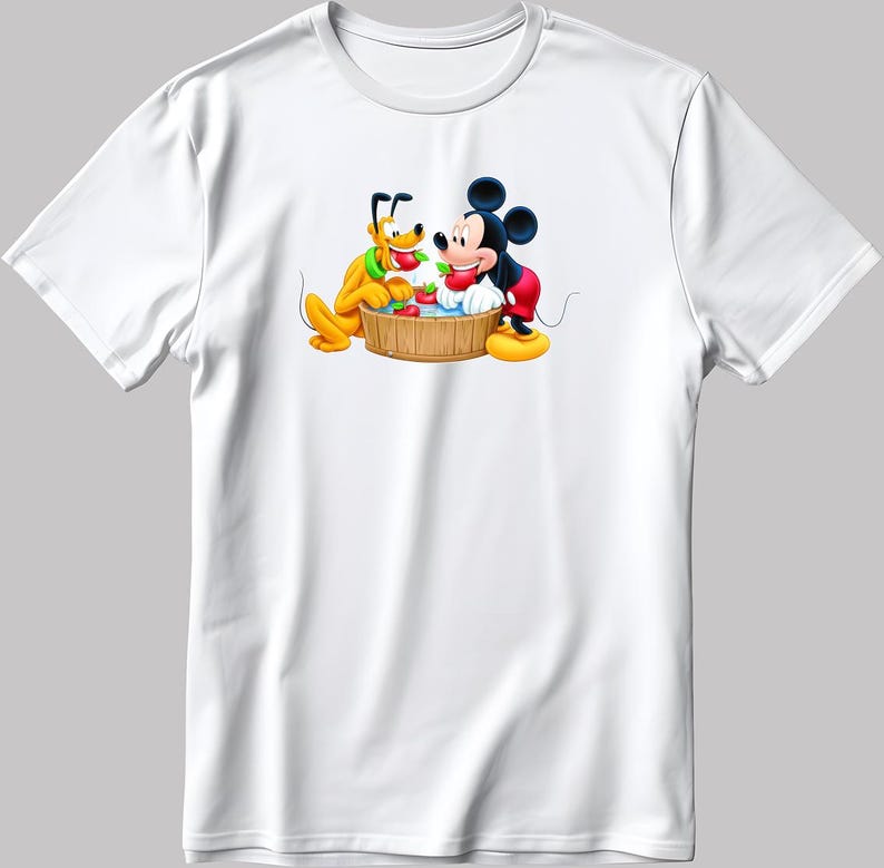 Pluto, Mickey Mouse Disney, Short Sleeve White-Black Men's / Women's T Shirt P351
