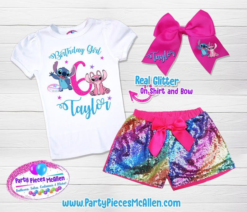Stitch and Angel Birthday Outfit, Stitch and Angel Short Birthday Outfit, Stitch Birthday Outfit, Stitch Girls Birthday Outfit