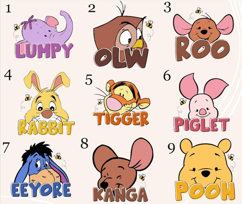 Winnie The Pooh Face Shirt,Winnie The Pooh Costum Shirt,Disney Matching Shirt,Pooh Tigger Eeyore Piglet Shirt,Disney Group Matching Shirt