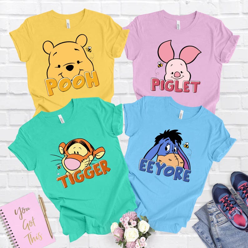 Winnie The Pooh Face Shirt,Winnie The Pooh Costum Shirt,Disney Matching Shirt,Pooh Tigger Eeyore Piglet Shirt,Disney Group Matching Shirt